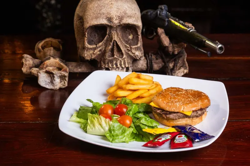 Hamburger on the pirate ship menu